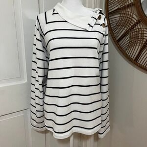 J.Crew XL Cozy Soft Warm‎ Casual Striped Button Collar Nautical Sweatshirt Top